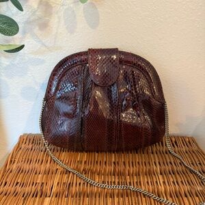 Vintage Morle Shoulder Bag Burgundy Snake print Chain Strap Purse Classic